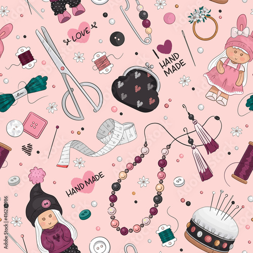 Seamless pattern with handmade elements. Vector illustration