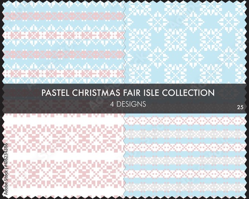 Pastel Christmas Fair Isle Seamless Pattern Collection