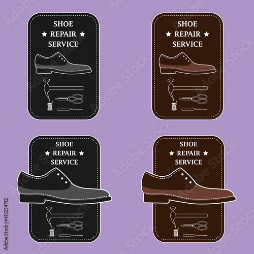 Shoe repair service. Vector image of logo. Trendy concept in old retro style