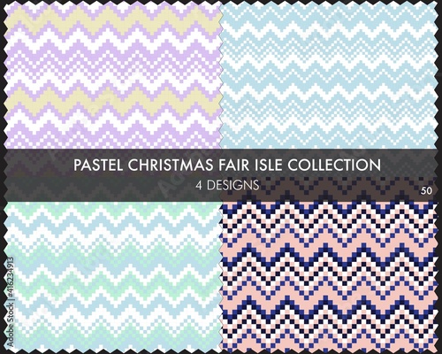 Pastel Christmas Fair Isle Seamless Pattern Collection