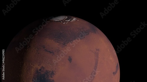 Mars. Planet. Spin Around axis. Rotate planet mars on dark. 3d visualisation view of Mars 4k resolution. 3d Animation