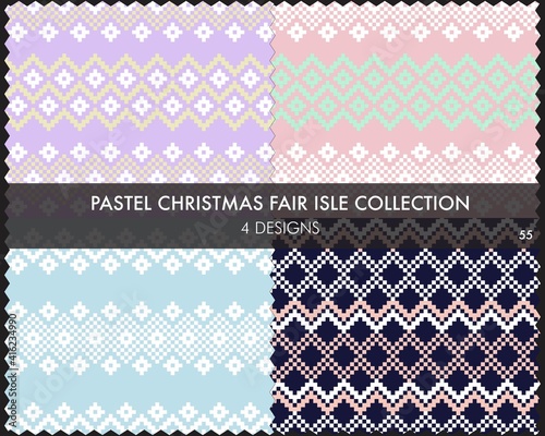 Pastel Christmas Fair Isle Seamless Pattern Collection