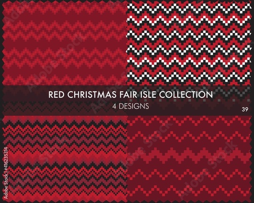 Red Christmas Fair Isle Seamless Pattern Collection