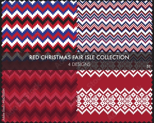 Red Christmas Fair Isle Seamless Pattern Collection