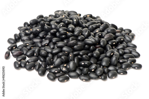 black beans in bag on white background