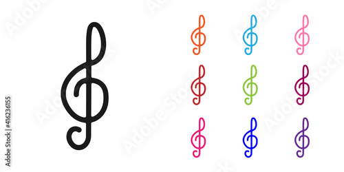 Black Treble clef icon isolated on white background. Set icons colorful. Vector.