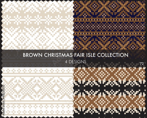 Brown Christmas Fair Isle Seamless Pattern Collection