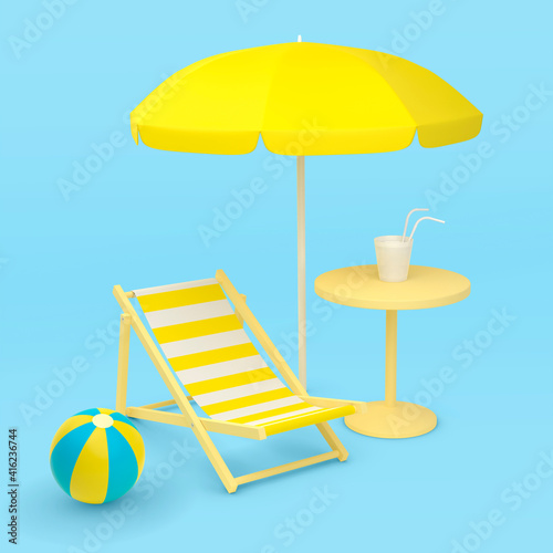 Beach vacation  illustration on the theme of summer  vacation  tourism. 3d rendering.