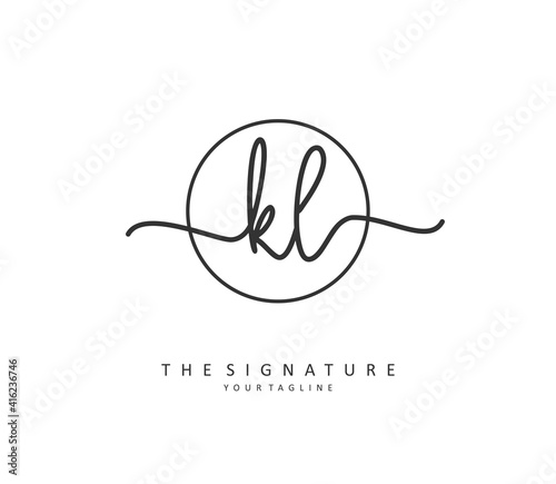 KL Initial letter handwriting and signature logo. A concept handwriting initial logo with template element.