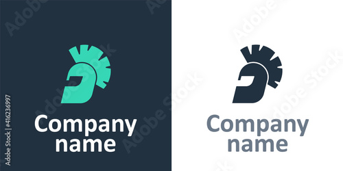 Logotype Greek helmet icon isolated on white background. Antiques helmet for head protection soldiers with a crest of feathers or horsehair. Logo design template element. Vector.