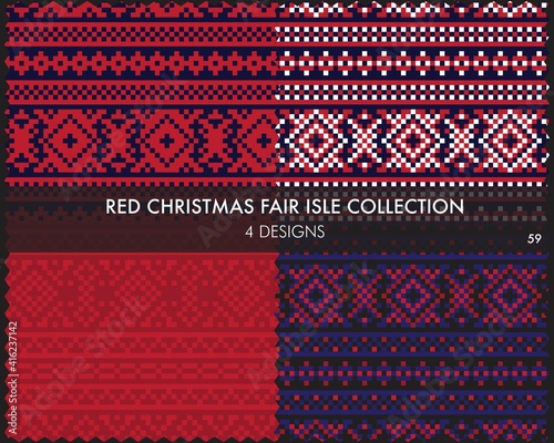 Red Christmas Fair Isle Seamless Pattern Collection