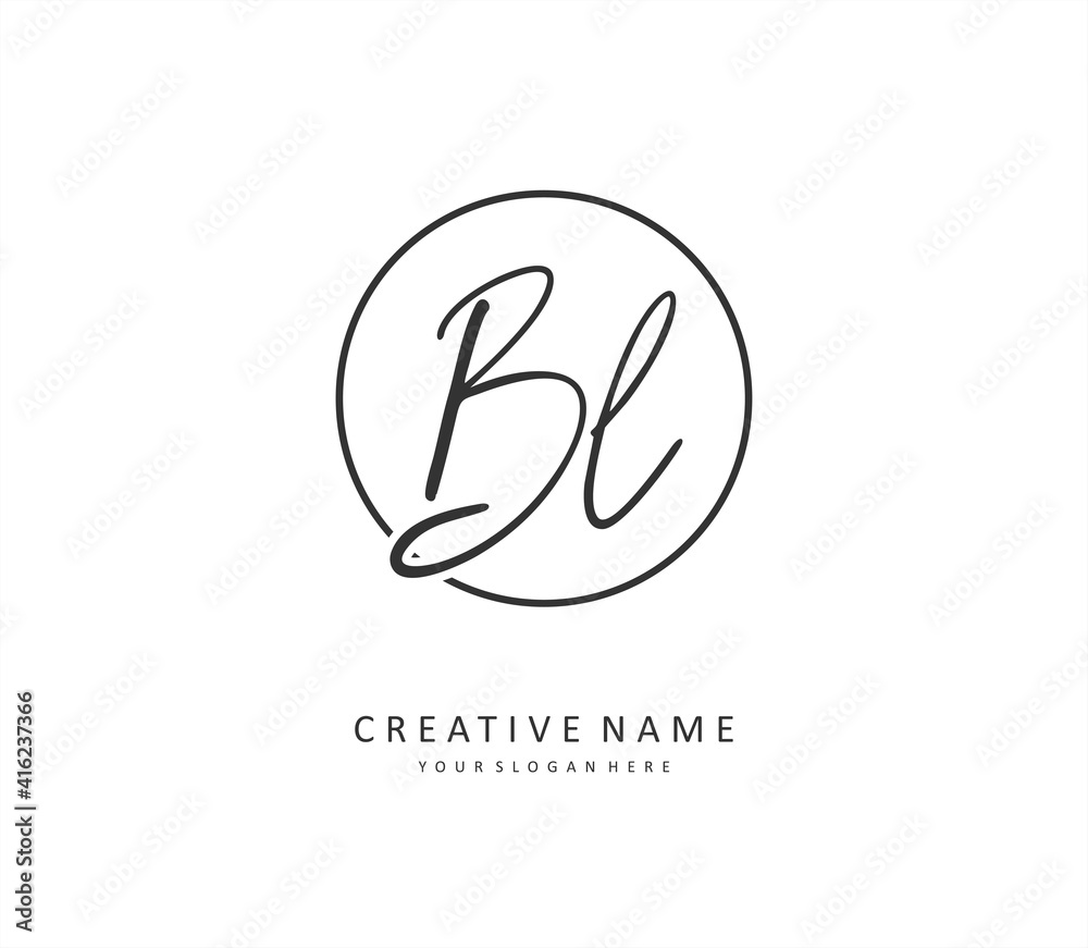 Naklejka BL Initial letter handwriting and signature logo. A concept handwriting initial logo with template element.