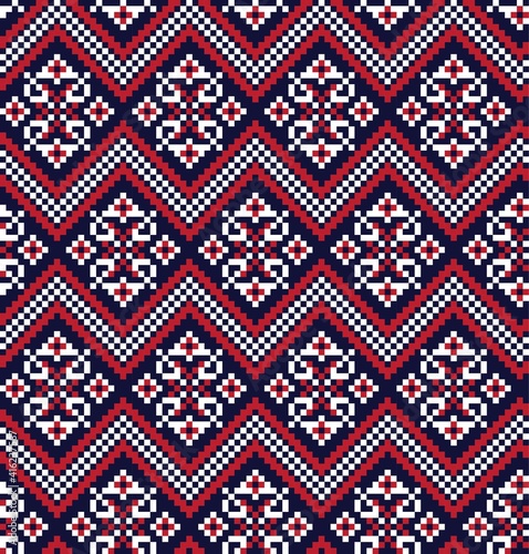 Red Christmas Fair Isle Seamless Pattern Background