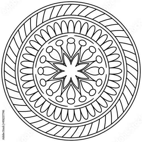 Simple Mandala Shape for Coloring. Vector Mandala. Floral. Flower. Oriental. Coloring Book Page. Outline.
