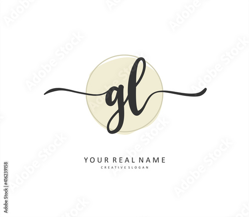 GL Initial letter handwriting and signature logo. A concept handwriting initial logo with template element.