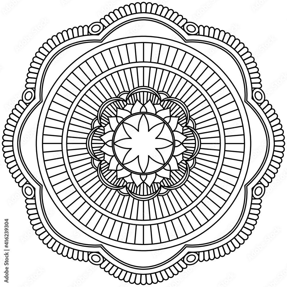 Beautiful Mandala Shape for Coloring. Vector Mandala. Christmas. Oriental. Book Page. Lines
