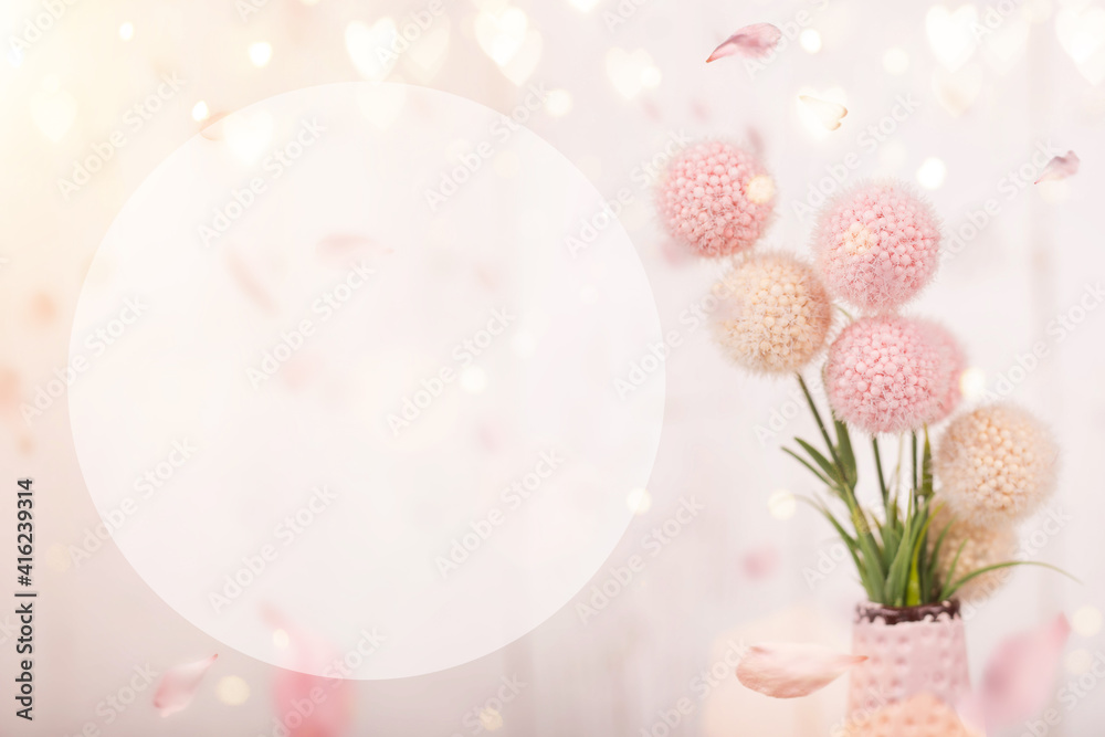 Flowers composition for Valentine's, Mother's or Women's Day. Pink flowers on old white wooden background. Still-life. Flowers composition for Valentine's, Mother's or Women's Day. Pink flowers on old white wooden background. Still-life.