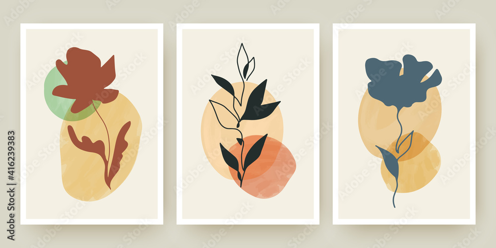 Botanical wall art posters vector templates set