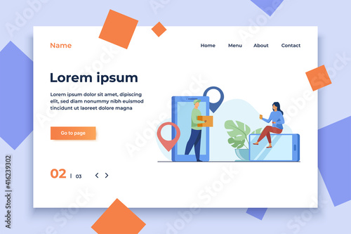 Tiny woman ordering parcel online via smartphone. Box, internet, client flat vector illustration. Delivery service and digital technology concept for banner, website design or landing web page