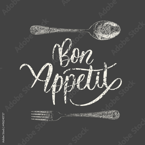 Vintage Chalkboard Bon Appetit Poster . Vector illustration.