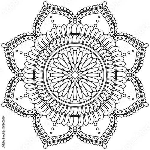 Simple Mandala Shape for Coloring. Vector Mandala. Circular. Flower. Oriental. Coloring Book Page. Outline.
