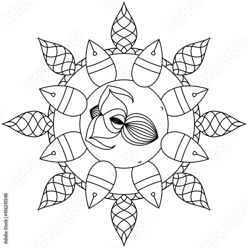 Simple Mandala Shape for Coloring. Vector Mandala. Circular. Flower. Oriental. Coloring Book Page. Outline.
