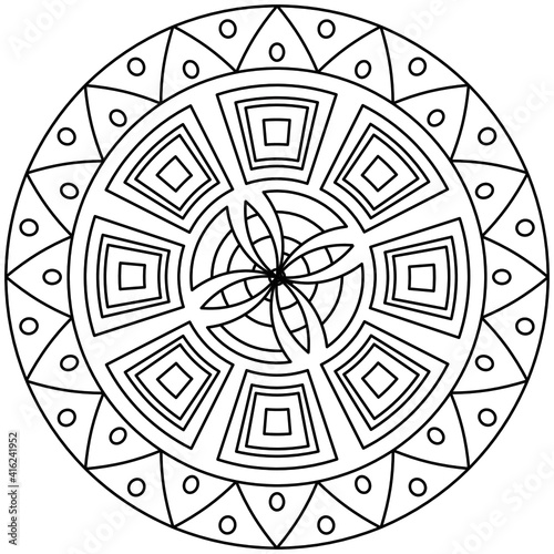 Simple Mandala Shape for Coloring. Vector Mandala. Circular. Flower. Oriental. Coloring Book Page. Outline.
