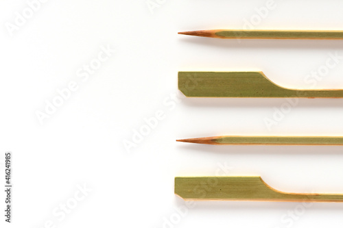 Bamboo skewers on white background.