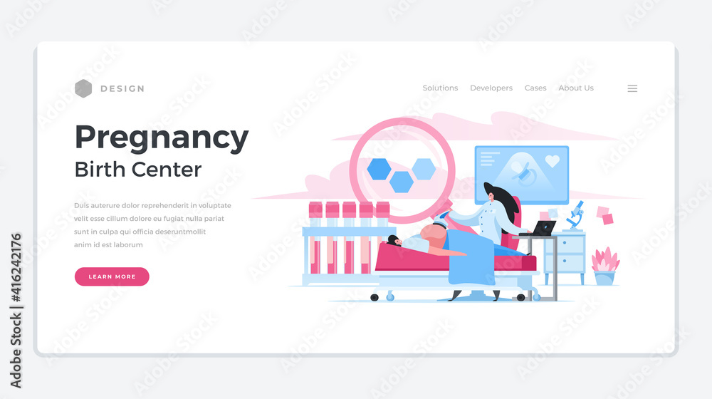 Pregnancy center survey landing page vector template. Biochemical and ultrasound technologies guard new life. Pregnancy center survey landing page vector template. Biochemical and ultrasound technologies guard new life.