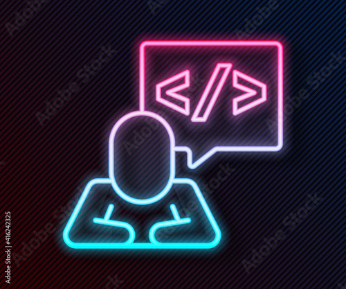 Glowing neon line Web design and front end development icon isolated on black background. Vector.