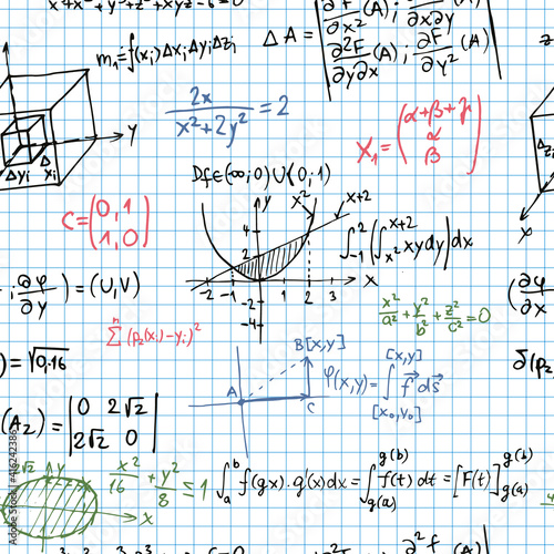 Math seamless pattern, school vector background, math notes surface pattern