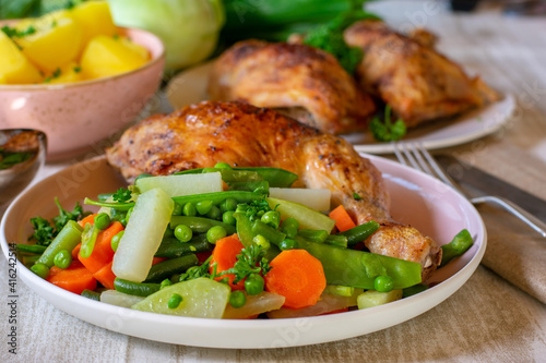 fresh cooked spring vegetables with chicken 