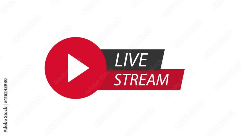 One red live streaming icon. Red symbol and button of live streaming. Motion graphic.