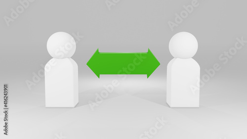3d person with green arrow. Social distancing concept. Please stay 1 ft apart from each other. Covid-19 distancing.