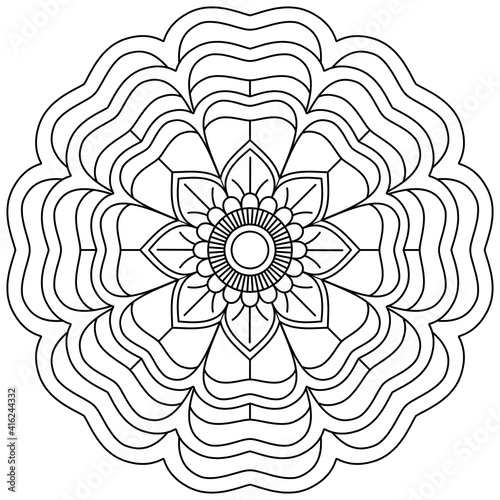 Simple Mandala Shape for Coloring. Vector Mandala. Floral. Flower. Oriental. Coloring Book Page. Outline.
