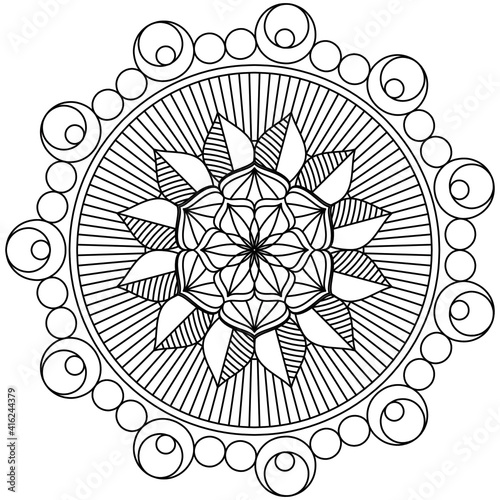 Simple Mandala Shape for Coloring. Vector Mandala. Floral. Flower. Oriental. Coloring Book Page. Outline.
