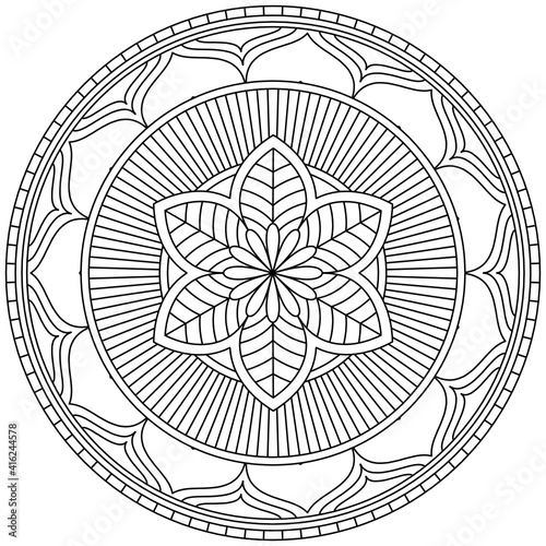 Simple Mandala Shape for Coloring. Vector Mandala. Floral. Flower. Oriental. Coloring Book Page. Outline.
