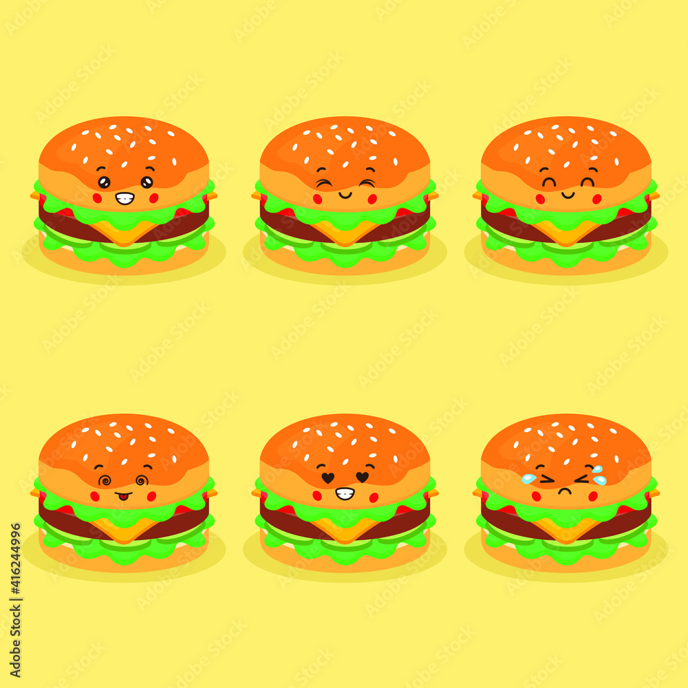 Cute Burger with Various Expression