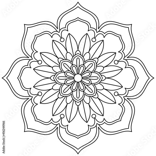 Simple Mandala Shape for Coloring. Vector Mandala. Floral. Flower. Oriental. Coloring Book Page. Outline. 