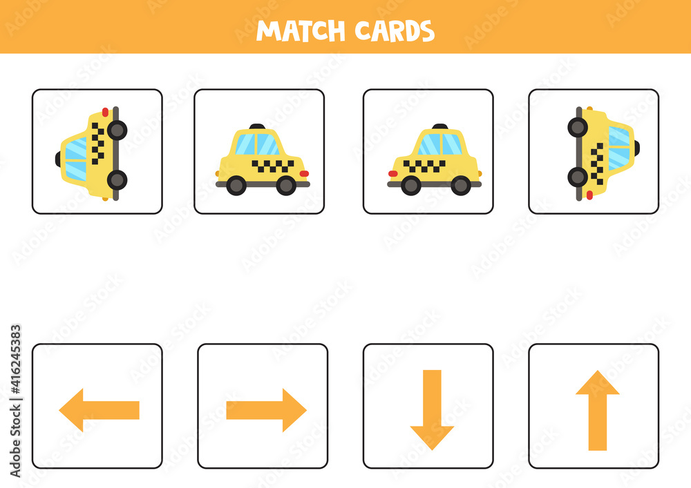 Left, right, up or down. Spatial orientation with cartoon taxi.
