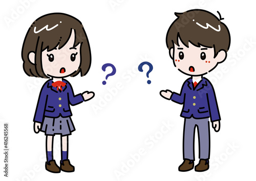 なぜ？な女の子と男の子（学生）のセット