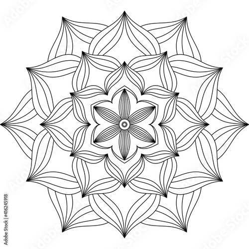 Simple Mandala Shape for Coloring. Vector Mandala. Floral. Flower. Oriental. Coloring Book Page. Outline.
