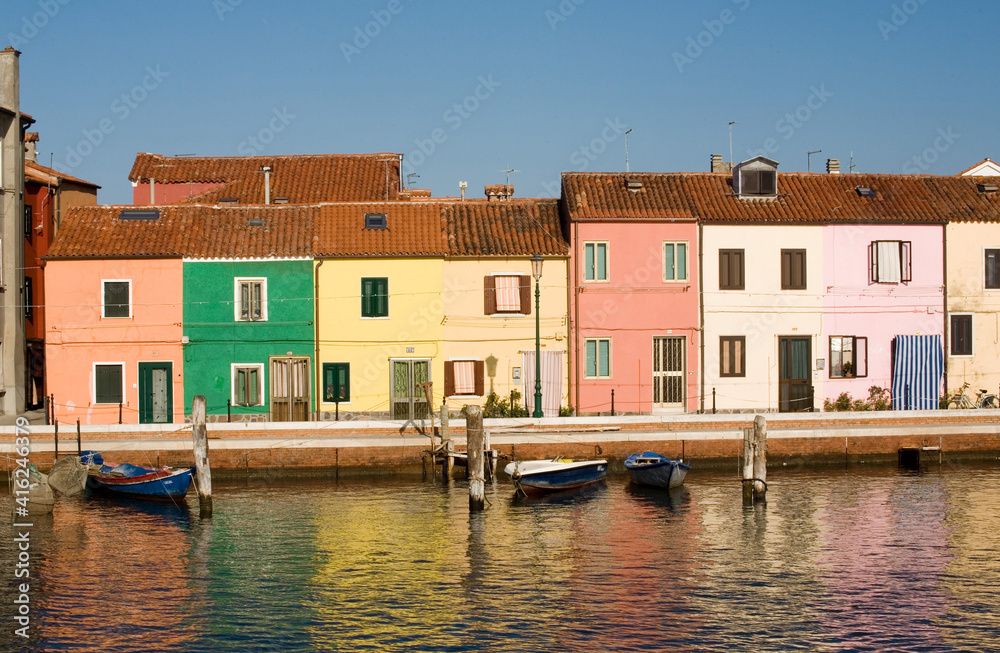 Venice view of the typical colourful houses of fishermen in the lagoon