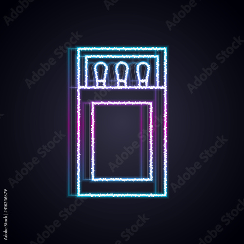 Glowing neon line Open matchbox and matches icon isolated on black background. Vector.