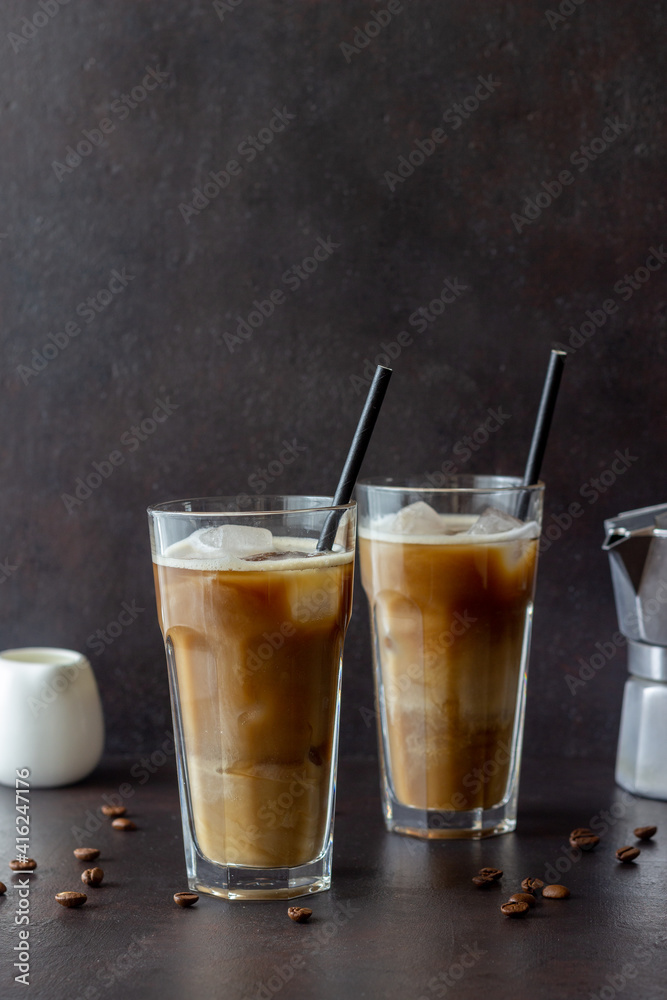 Ice coffee with cream. Cold drinks. Vegetarian food. Healthy eating. Ice coffee with cream. Cold drinks. Vegetarian food. Healthy eating.