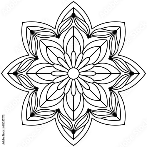 Simple Mandala Shape for Coloring. Vector Mandala. Floral. Flower. Oriental. Coloring Book Page. Outline.

