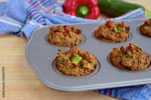 Savory vegan muffins with zucchini and bell pepper