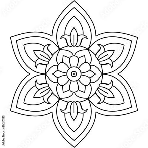 Simple Mandala Shape for Coloring. Vector Mandala. Floral. Flower. Oriental. Coloring Book Page. Outline.
