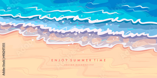Vector cartoon top view illustration of sandy summer beach 