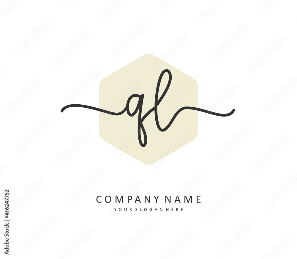 QL Initial letter handwriting and signature logo. A concept handwriting initial logo with template element.